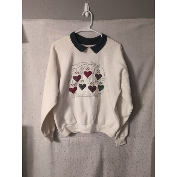 Folk Art Applique Valorie's Vintage Sweater Size L Friends Are The Best Hearts - Picture 1 of 9